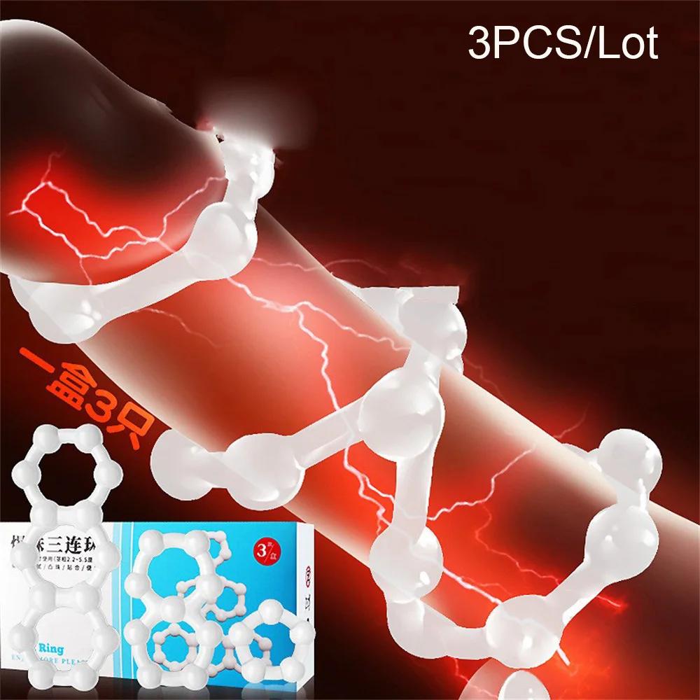 3PCS Foreskin Corrector Penis Rings Beads Cock Ring Male Glans Expose Delay Ejaculation Cockrings Sex Toys For Men Adults Toys
