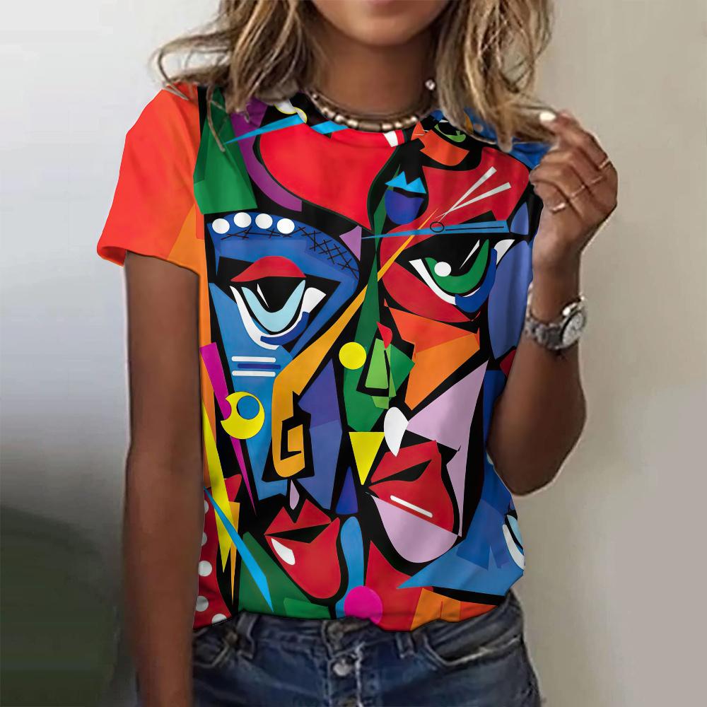 

Женская новая футболка с коротким рукавом и круглым вырезом, 3D-принт, забавный узор, уличный дизайн, чувство повседневного стиля, мода, лето, короткий рукав 5XL