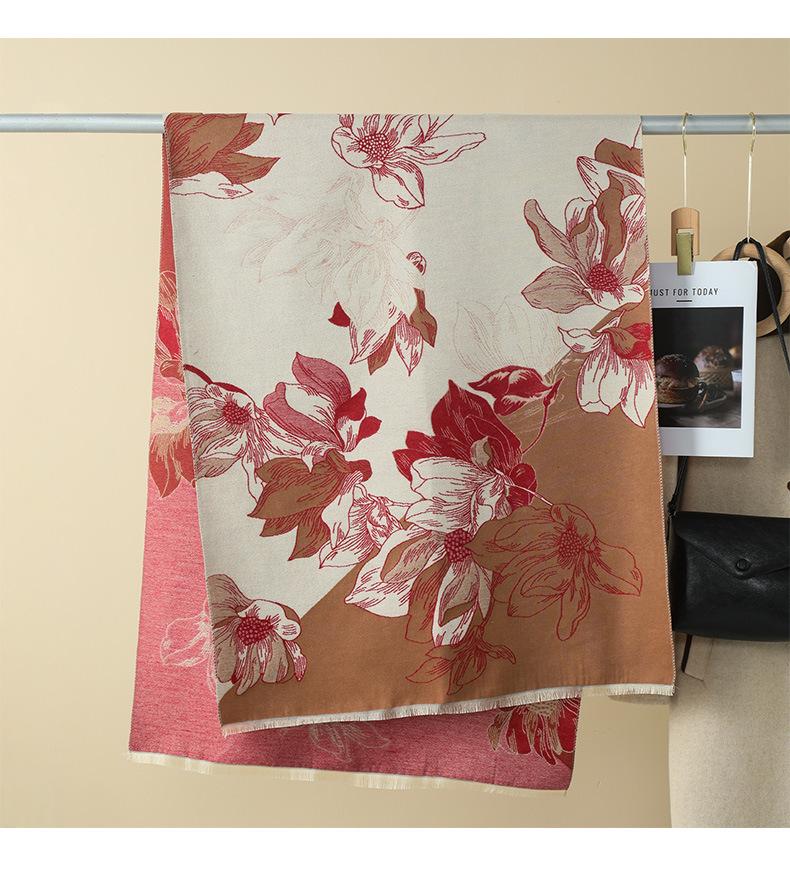 Double-Sided Women's Winter Ink Painting Snood: Imitation Cashmere Scarf for Air-Conditioned Rooms.