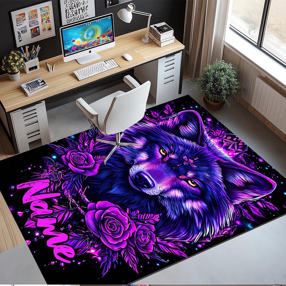 Custom Name Wolf Printed Carpet,Rug for Office Chair Living Room Bedroom Kitchen Room Decor Gifts.