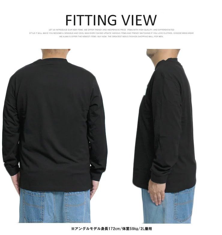 One Colors LOGOS PARK Men's Long Sleeve T-Shirt with Logo Print, Crew Neck, Size 3L, Black (49)