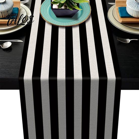 Easy Care Table Decor Modern Geometric Runner, Black And White Checkered Casual Texture Dining Room Accessory 72 Inch Striped Runner for Stylish