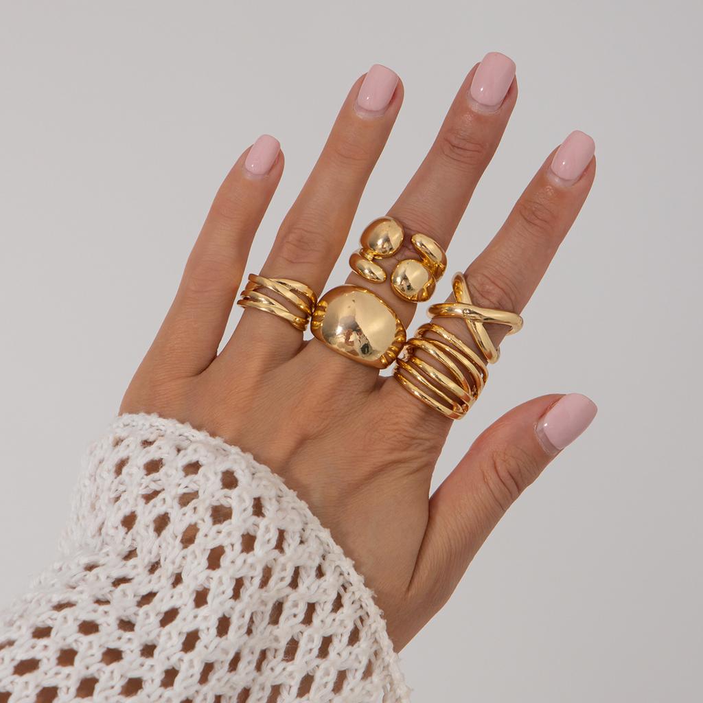 Wind Metal Texture Water Drop Hug Ring Set, Fashionable Geometric Smooth Surface Open Ring Woman