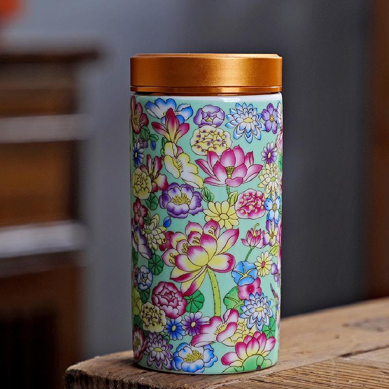 Enamel Tea Candy Jar Ceramic Candy Jar Multifunctional Home Herbs Coffee Bean Sealed Box Kitchen Storage Bottle Home Decoration