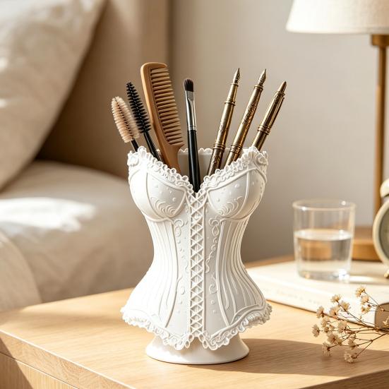 Dressing Table Storage Gothic Corset Pen Holder, 3D Printed Vintage Dark Makeup Brush Creative Office Supplies Decorative Desk Organizer for