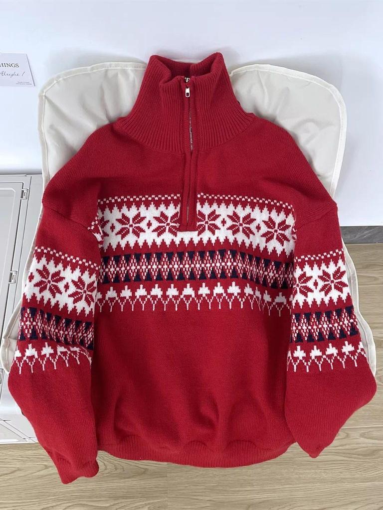 Men's Retro High Neck Knit Sweater - Warm, Loose, Half-Zip for Autumn & Winter