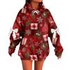 Ladies' Christmas Printed Bow Long Sleeved Loose Fitting Headband With Rope Hooded Sweatshirt Top