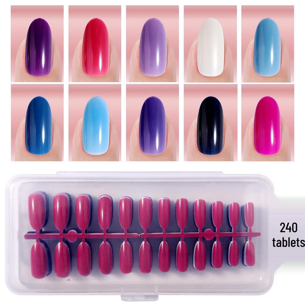 Colored Glitter Nail Art Tips - 240-Piece Set with Various Styles and Multiple Colors, Boxed Fake Fingernail Stickers