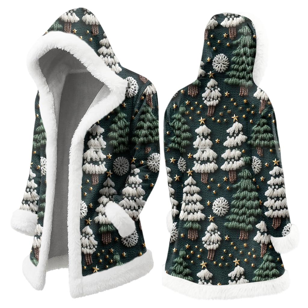 Men's Christmas Long Hooded Cardigan With Pockets Warm Jacket