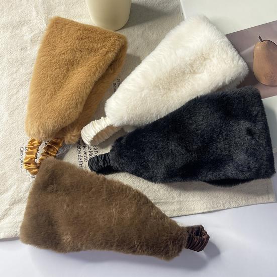 Faux Fur Lined Winter Headband Solid Color Ear Warmer with Elastic Telescopic Straps Earmuff