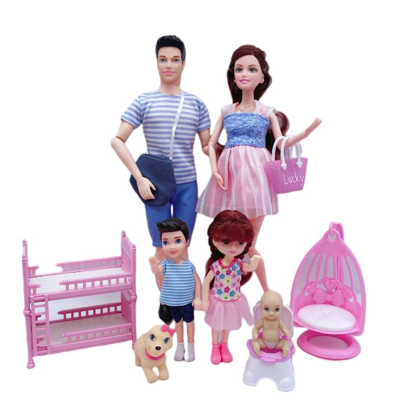 Набор Счастливая семья Беременная мама Папа Кукла Младенец Коляска Кровать Игрушка Аксессуары Bedroom