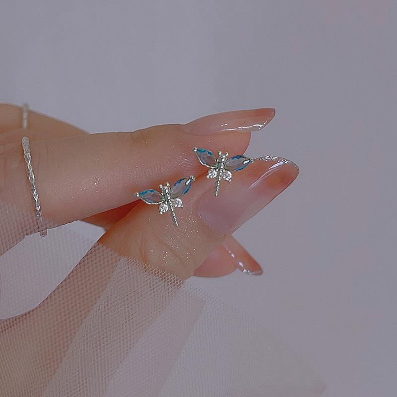 Silver Plated Ear Hypoallergenic Romantic Zircon Flower Butterfly Stud Earrings Piercing for Women Teen Jewelry Accessories