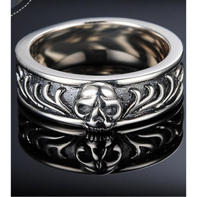 Unisex Adjustable Open Ring With Skull Motif Vintage Style Copper Plated Geometric Band Men Women