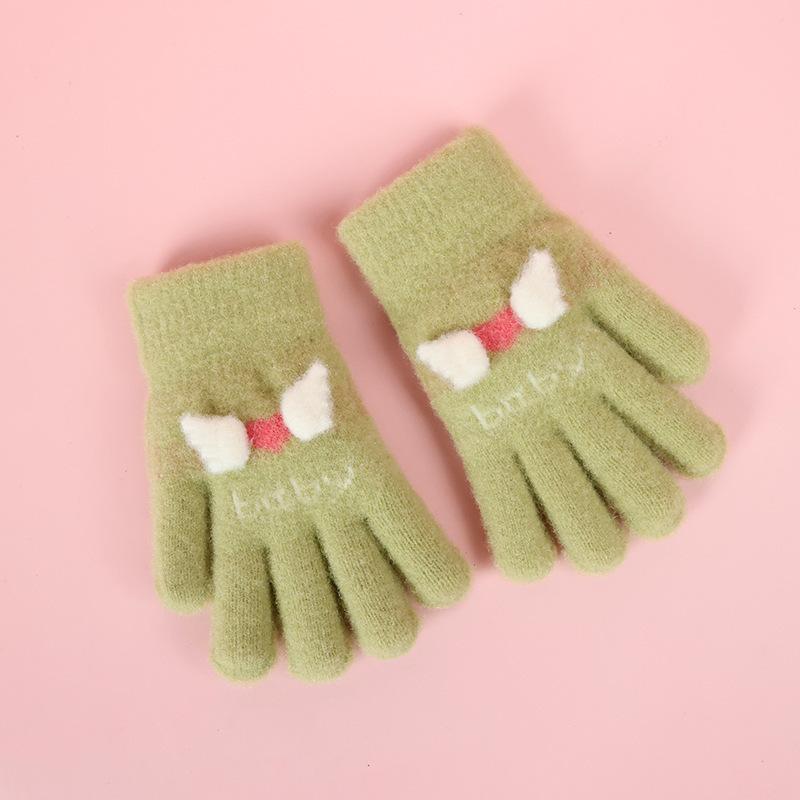 Schoolgirl Autumn and Winter Cartoon Cute Rabbit Five-finger Knitted Warm and Cold-proof Wool Windproof Riding Older Children's Gloves