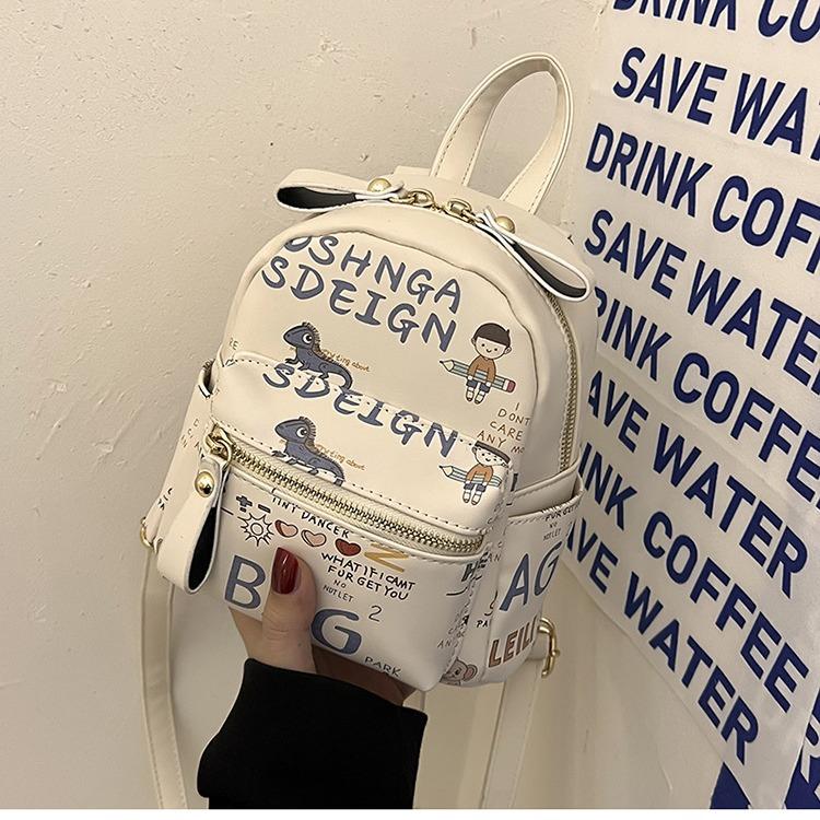 Schoolbag Mini Backpack Bag 1011 New Trendy Graffiti Cute Cartoon Women's Bag Small Bag Soft Leather Fashion Travel Small Backpack