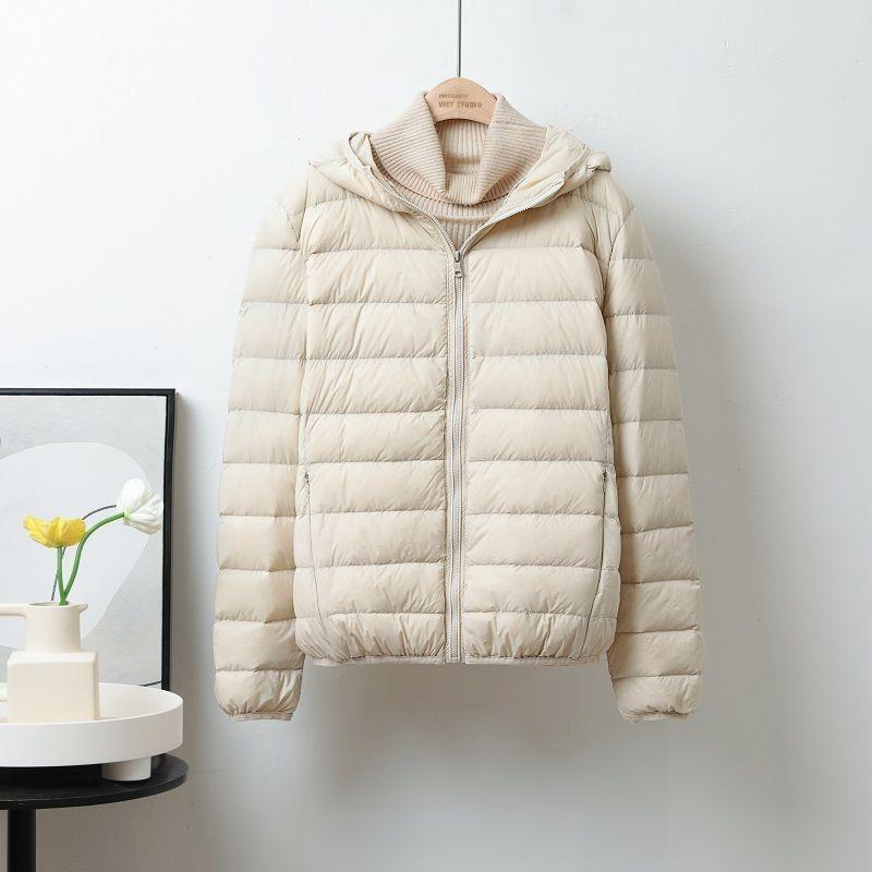 Winter Lightweight Down Jacket Women's Short Hooded Lightweight Thin White Duck Down Plus Size Jacket