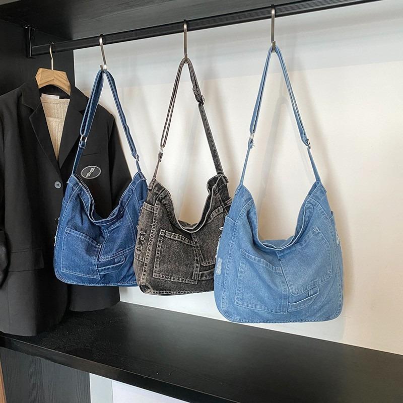 New design denim large capacity solid color new women's leisure trend simple messenger shoulder bag