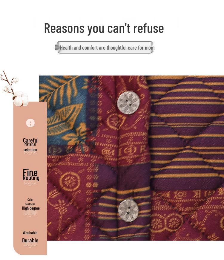 Floral Hooded Velvet Cotton Jacket for Middle-Aged & Elderly Women - Warm Winter Coat