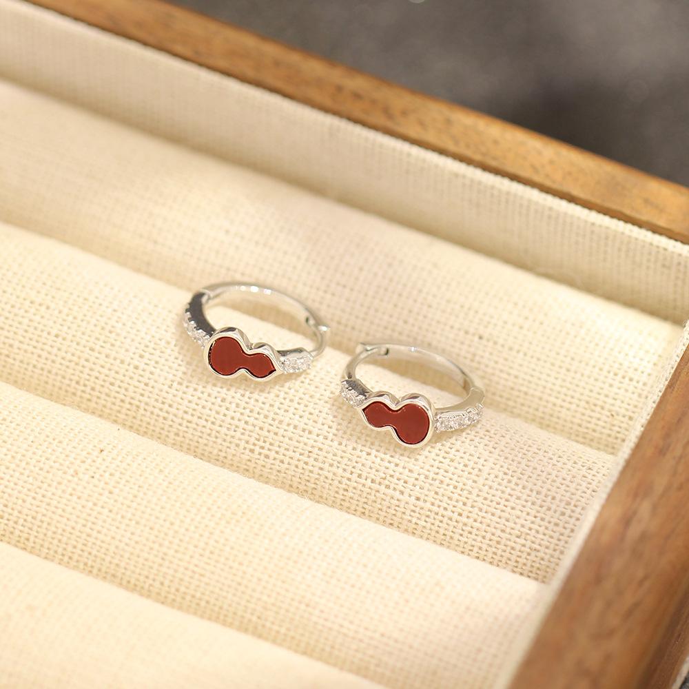 New Chinese style red gourd gold electroplated small ear buckle temperament versatile diamond set small earrings women's stud earrings