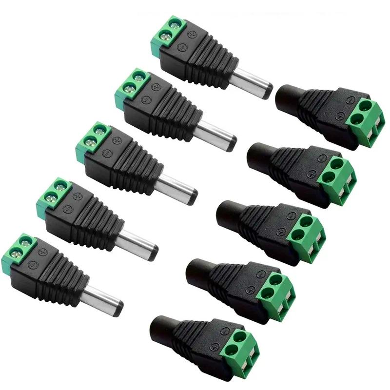

10Pcs DC Male Female Terminals 12V Power Connector 2.1mmX5.5mm Plug Adapter Jacks Sockets for CCTV Cameras Single Color LED Strp