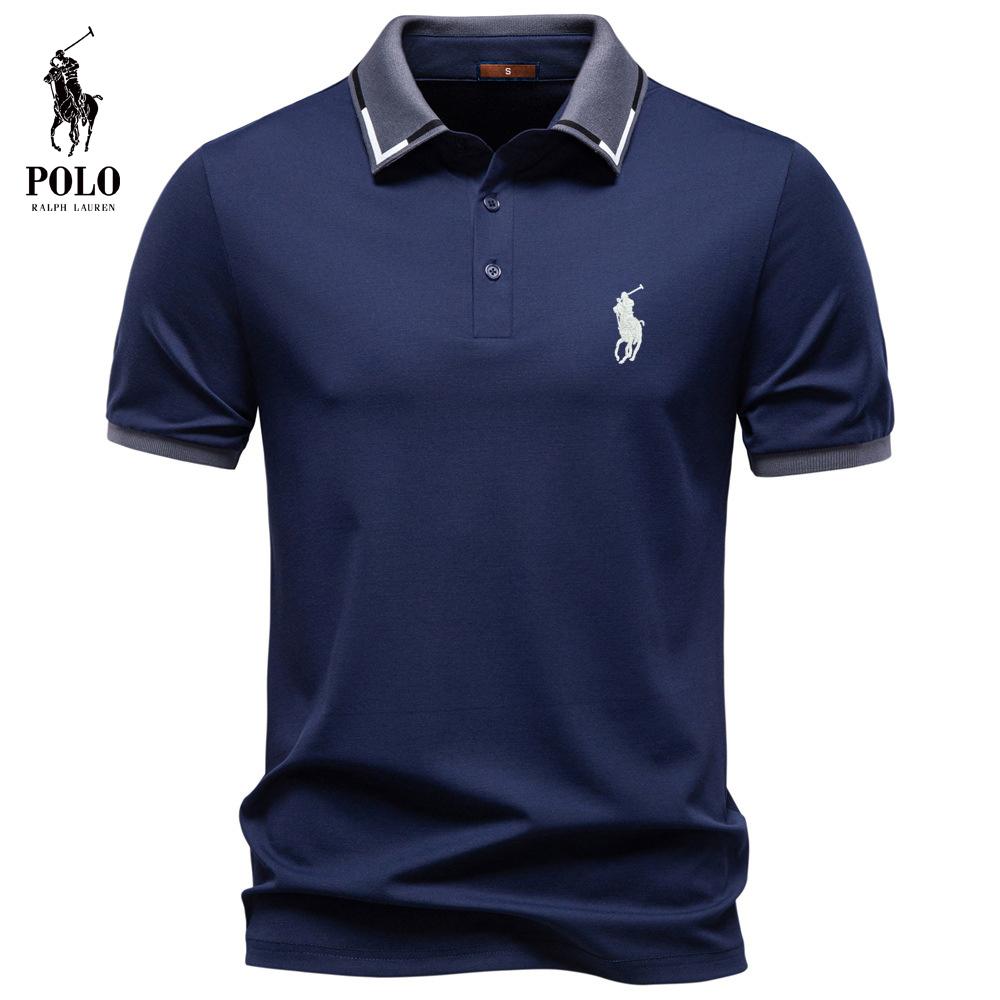Ralph Lauren 2026 Spring/summer Men's Embroidery Jacquard Lapel Polo Shirt Casual High-quality Tencel Solid Color Short Sleeved T-shirt