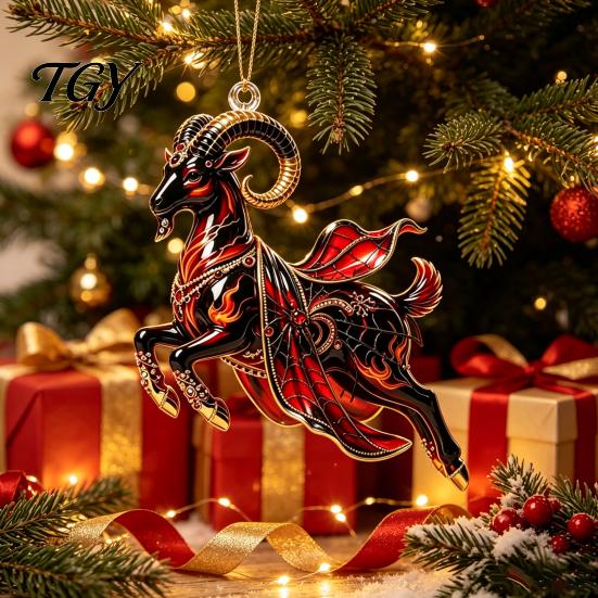 Lightweight Acrylic Hanging Pendants Galloping Goat Ornament, 2D Flat Pendant, New Year Festive Pendant Decorations Decoration for Christmas