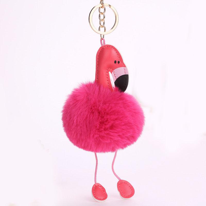 Cute Fluffy Pompom Flamingo Plush Toy Fur Fake Rabbit String Pendant Rope Plush Doll Toys Decor Gift Toy Bag Pendant Toy