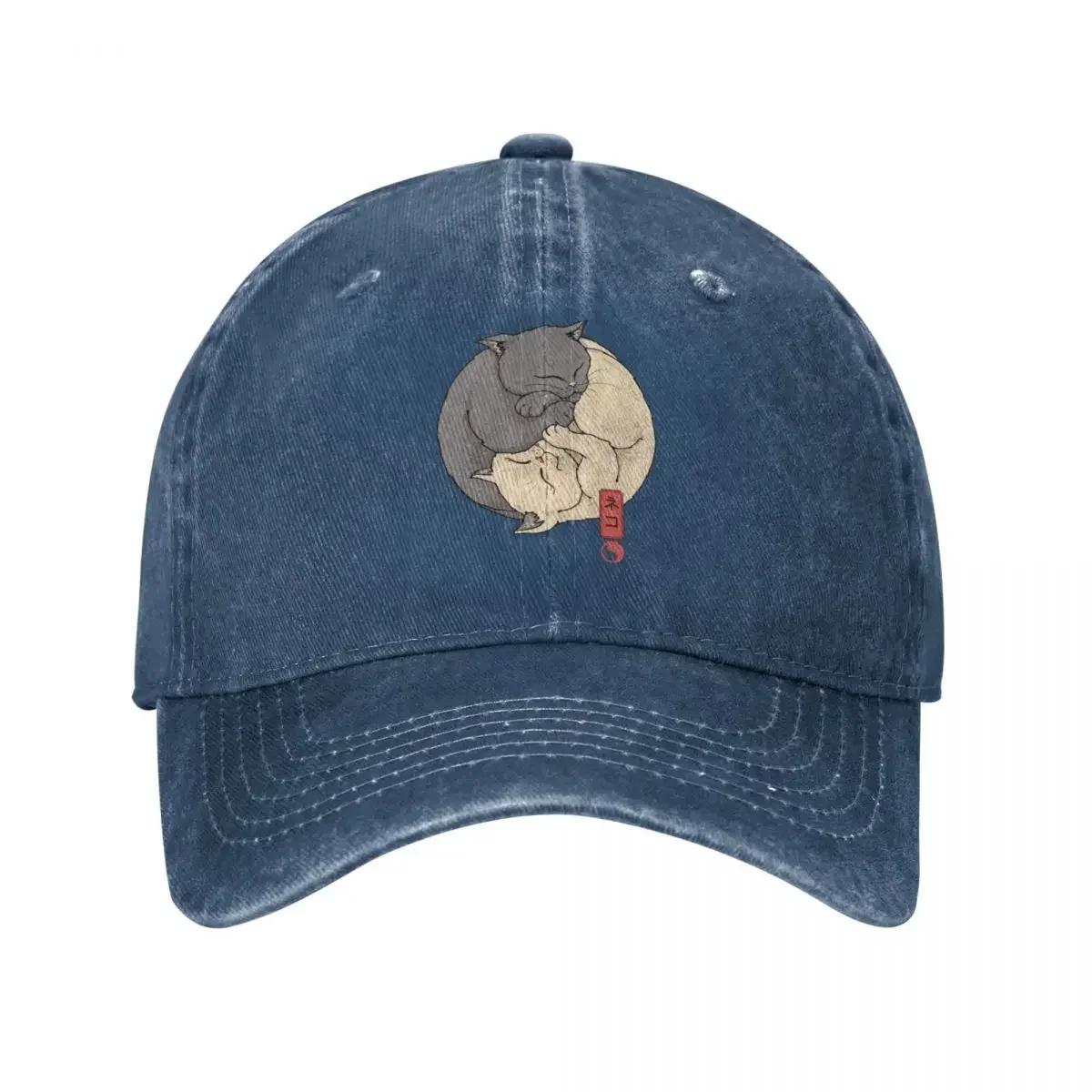 

Yin Yang Cat Baseball Cap Retro Distressed Washed Snapback Cap Unisex Outdoor Running Golf Gift Hats Cap One Size