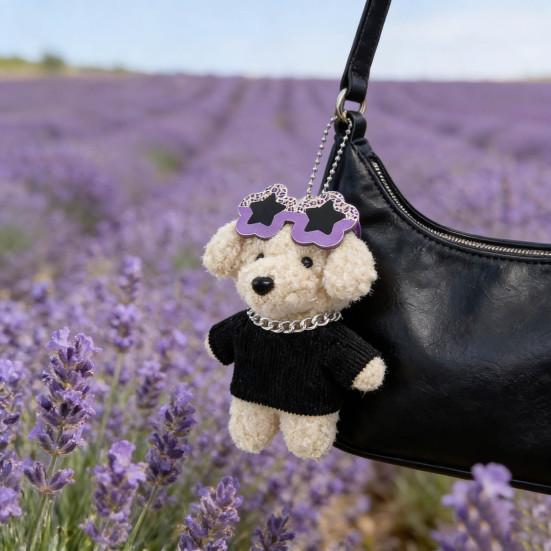 Cute Plush Dog with Sunglass Keychain Cartoon Stuffed Animal Bag Charm Soft Pendant for Handbag Backpack Purse Wallet Accessory