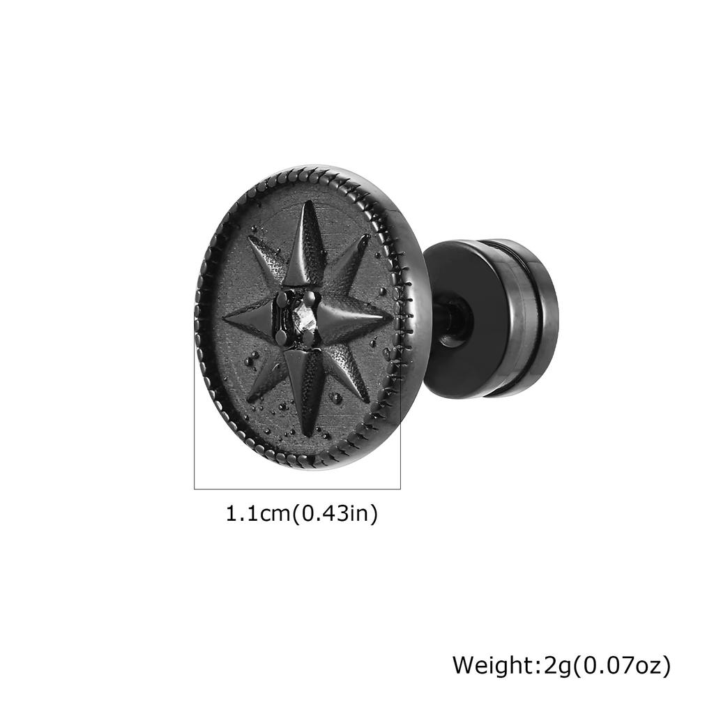 Vintage Gothic Norse Viking Stud Earrings for Men Boys, Rock Punk Runes Round Earrings, Fashion Piercing Jewelry Gift