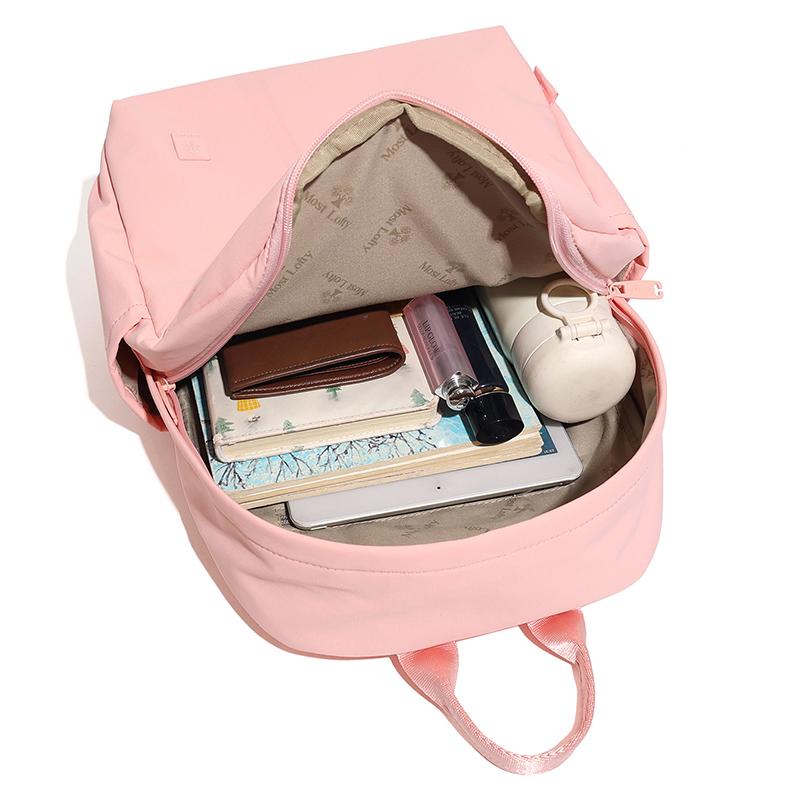 Solid Color Backpack Women's Large Capacity Nylon Bag Student Schoolbag