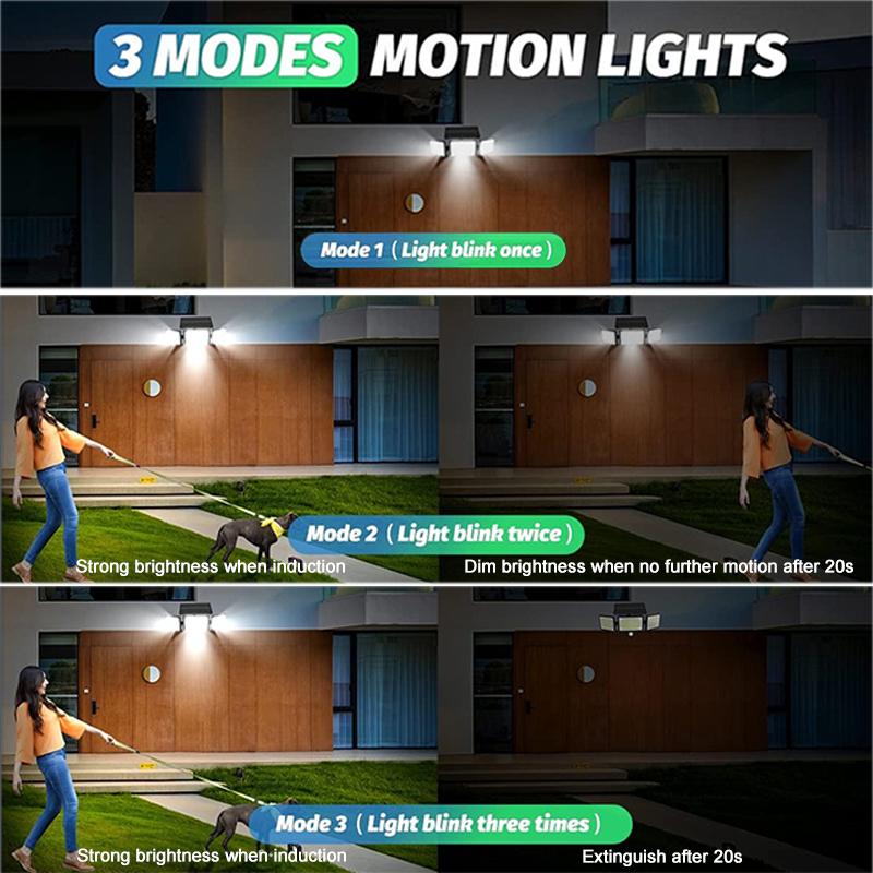 Solar Lights Outdoor with 3 Modes Motion Sensor Super Bright Wall Lamp IP65 Waterproof Street Light for Garden Yard Path Garage