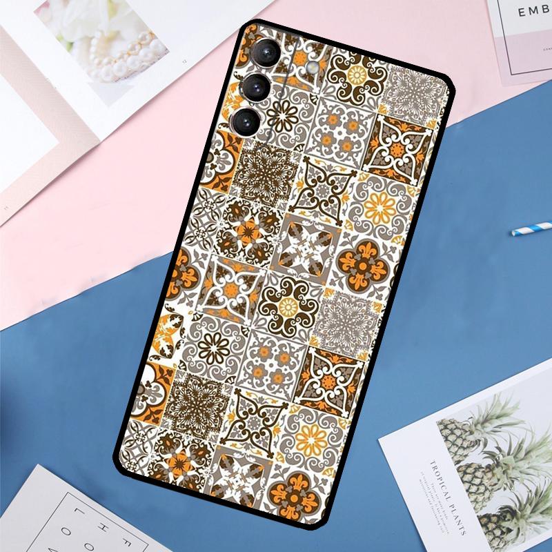 Boho Tile Mosaic Aesthetic Case For Samsung Galaxy S24 Ultra S20 S21 S22 S23 S25 Ultra S9 S10 Plus S25 FE Back Cover