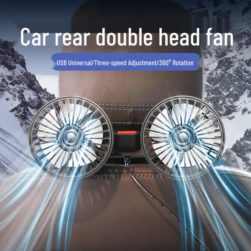 Adjustable Dual Head 12V/24V Rear Seat Car Fan – High Power Wind