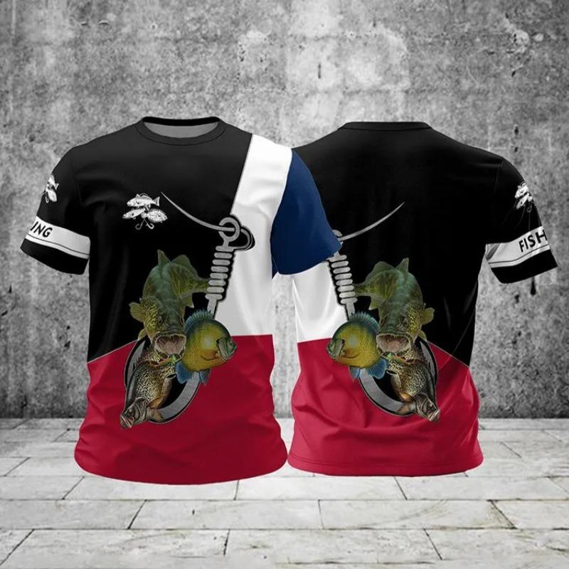 Summer Men's Fishing T-Shirts Short Sleeve 3d Fish Print Street T-Shirts Hip Hop Big Size Man Tees Loose Casual O-Neck Tops