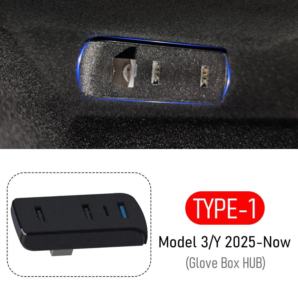 

Glovebox USB Hub For Tesla New Model Y Launch Juniper 2025 2026 Model 3 Highland Type-C Port Splitter Docking Station Data