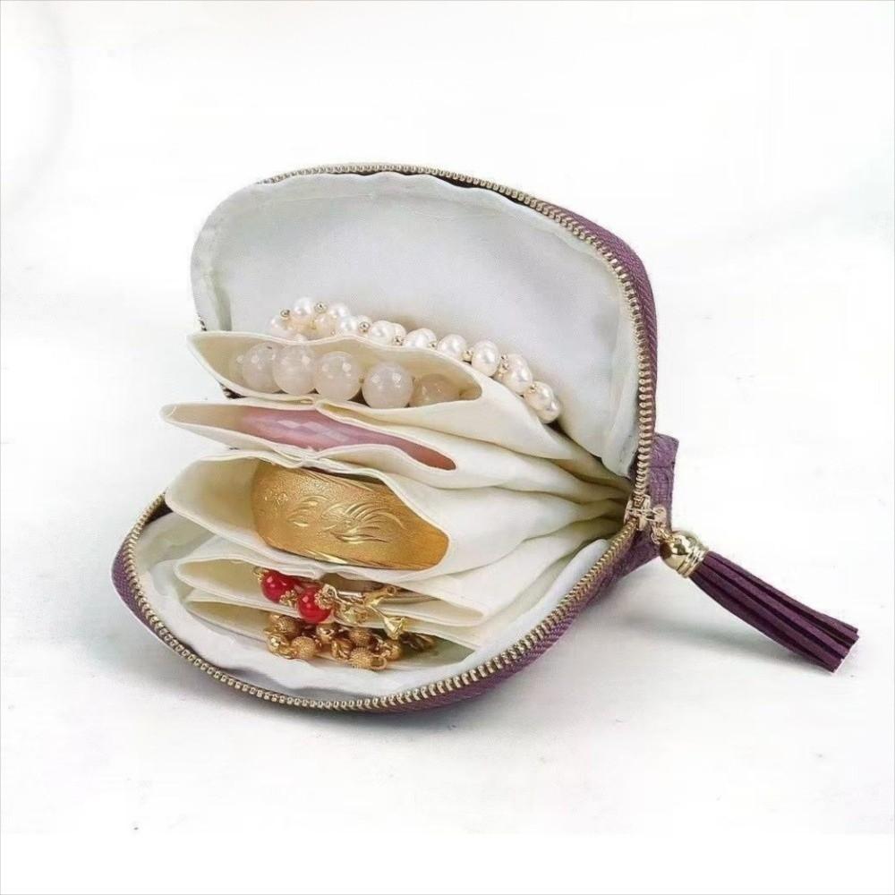 Tassel Zipper Travel Jewelry Case Flannel Jewelry Storage Pouch  for Rings, Bracelets, & Bangles