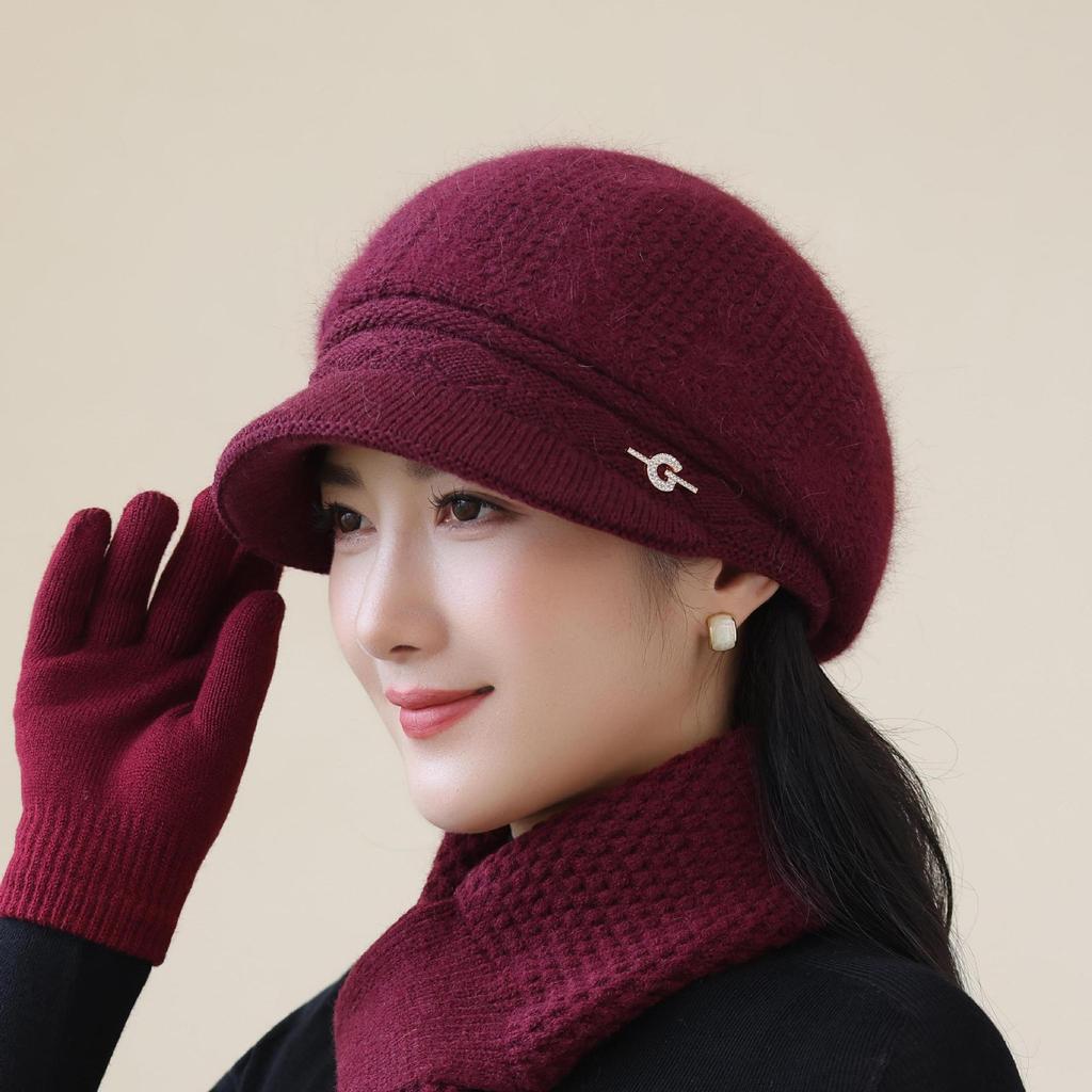 Fashionable Fur Ball Hat Windproof Duck Tongue Wool Hat for Middle aged and Elderly Women Winter Outdoor Warm Knitted Hat Fashionable