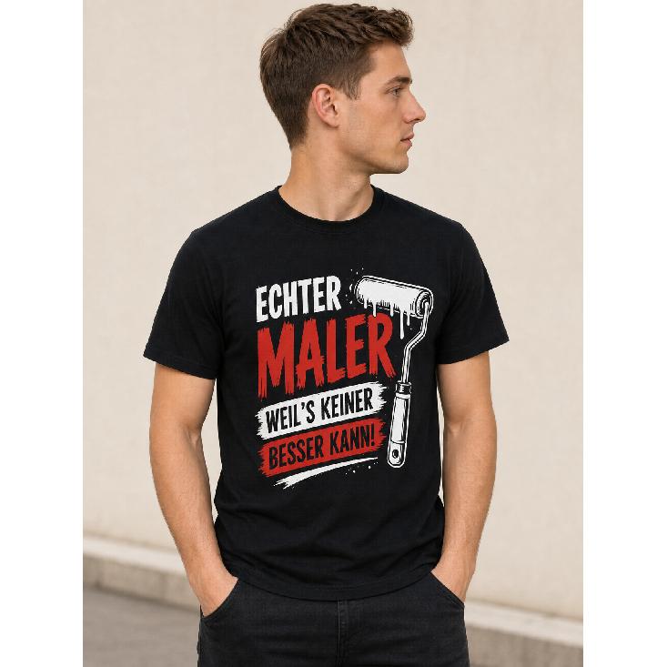 Men's Black Short Sleeve T-Shirt with German Painter Graphic, Crew Neck, Soft Cotton Feel, Relaxed Fit for Casual Wear or Work Humor