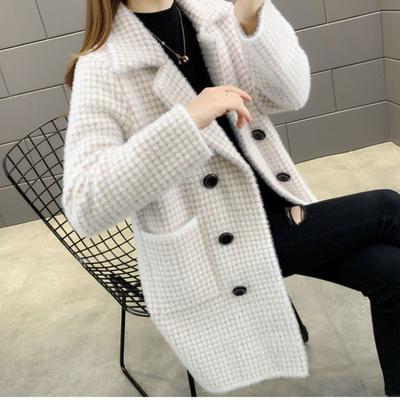 Damska kurtka dzianinowa o średniej długości, jesień i zima, luźny kardigan, gruby sweter