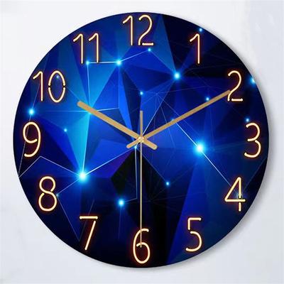 Wanduhr mit geometrischen Elementen, dunkelblau, verdicktes gehärtetes Glas, geräuschloses Uhrwerk, Quarz, Wohnzimmer, Heimdekoration, Geschenk