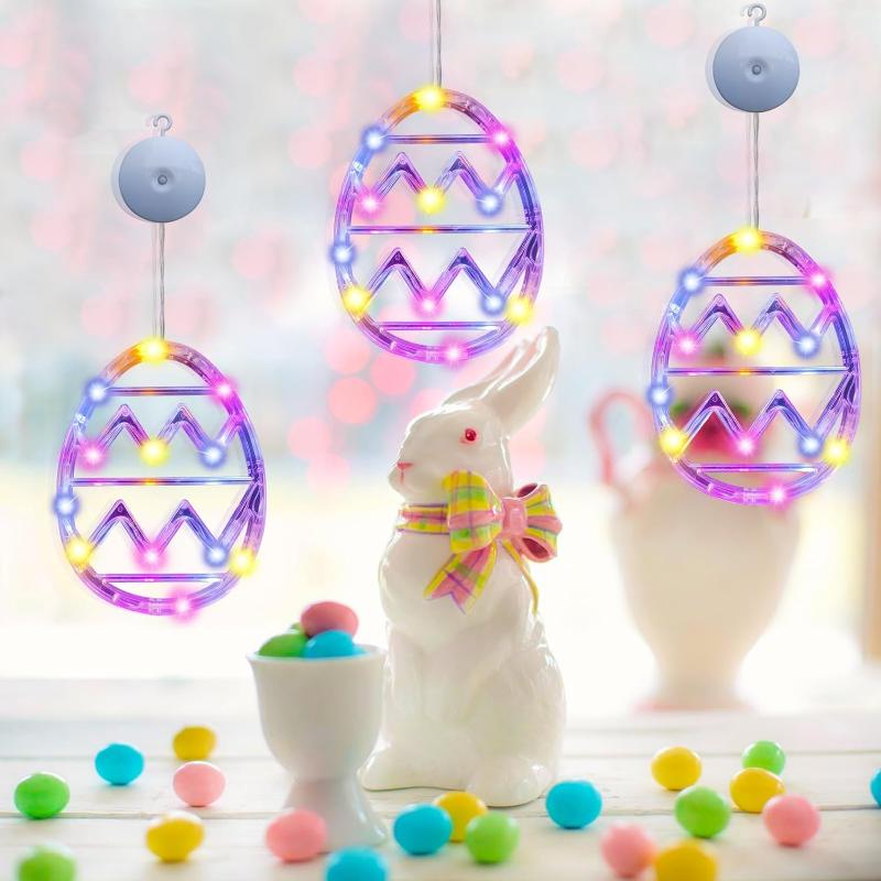 Easter Decoration Window Lights Easter Color Egg Lights With Suction Cup Easter Hanging Decorations for Indoor Outdoor Home Door
