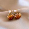 Light Luxury Melard Pearl Zircon Stud Earrings for Women Ladies New Fashion Brown Round Stone Drop Earrings Jewelry Accessories