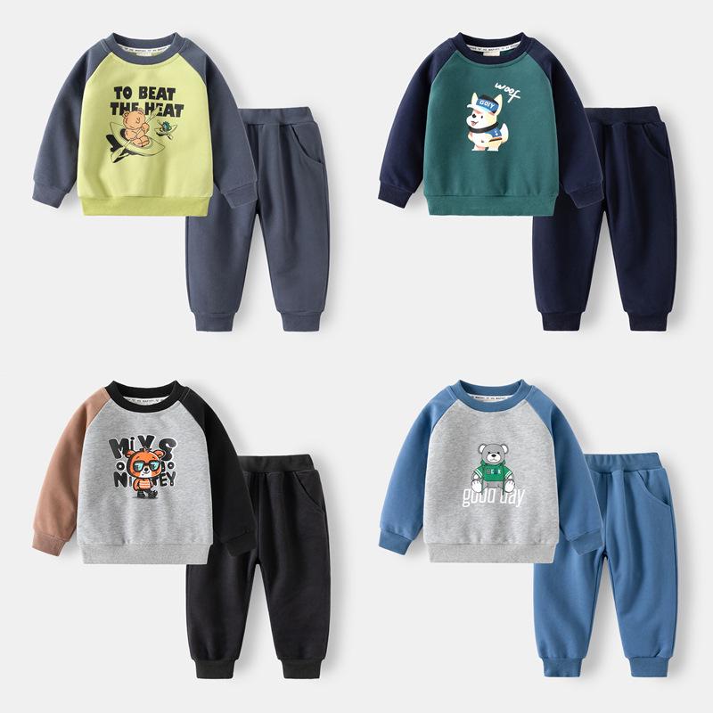WAPYPY 2025 Boys' Cartoon Sweatshirt and Sweatpants Set - 2-Piece Kids' Outfit