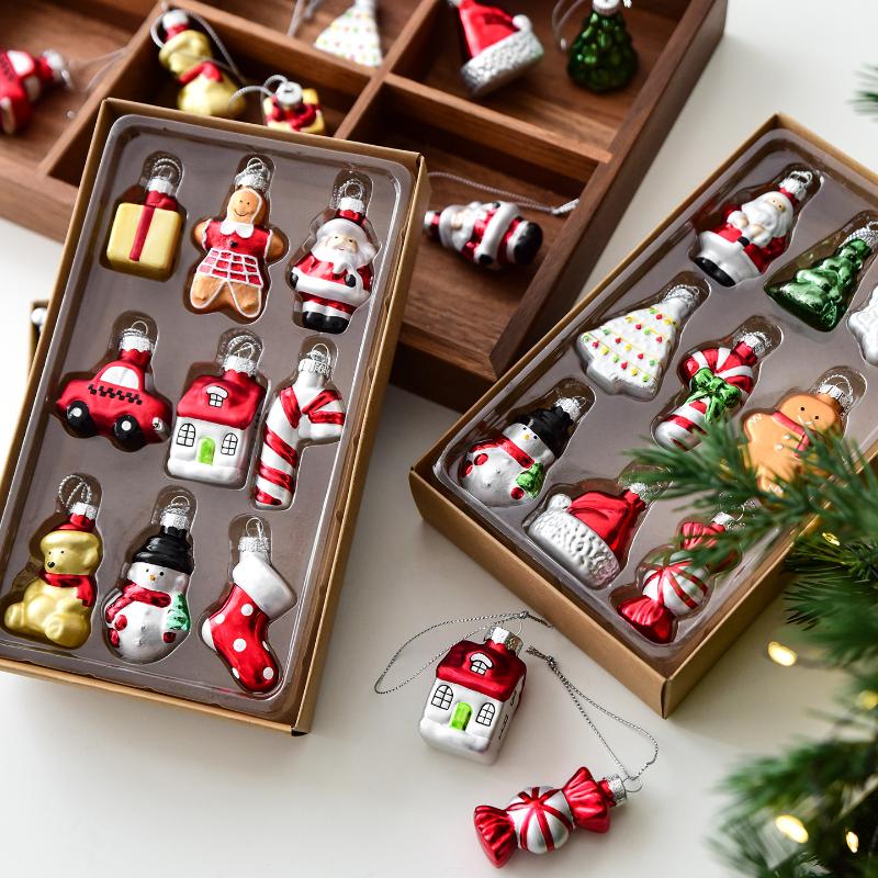 Christmas Glass Snowman Old Man Set Decoration Hanging Christmas Tree Decoration Christmas Window Living Room Room Decoration