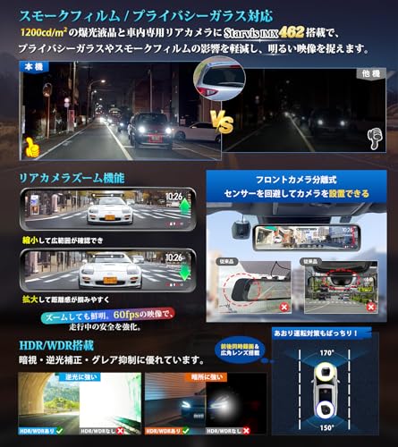 PORMIDOAUTO Mirror-Type Dash Cam [Highest-Quality Specs Ever: 60fps Front and Rear Cameras, Sony IMX462 Sensor, 11-Inch Ultra-Bright LCD Screen, Autom