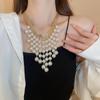 Metallic Letter M Faux Pearl Tassel Layered Necklace - Elegant, High-End Design for Women