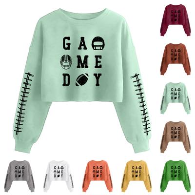 Women's Fashion Retro Printed Camedy Navel-baring Long-sleeved Pullover Sweatshirt