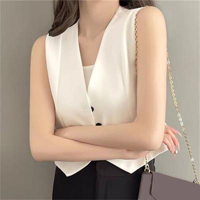 Women's Vest Top Sleeveless Suit Vest Single Breasted V-neck Waistcoat Dressy Casual Vest Jacket for Spring Summer
