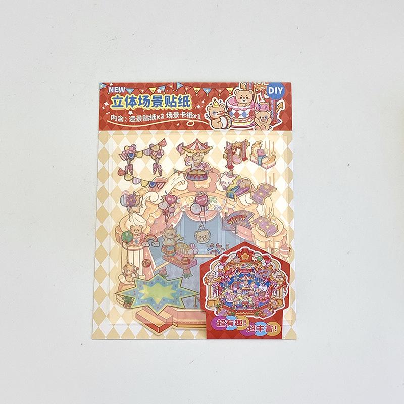 Cartoon Food Street Landscape Sticker Cabin Scene DIY Toy Game Sticker Festival Birthday Gift for Kids Girls and Children